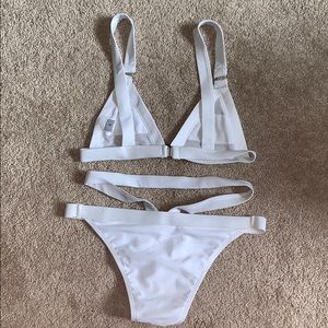 Swim - White mesh top bikini with strappy bottoms Swim - White mesh top bikini with strappy bottoms
